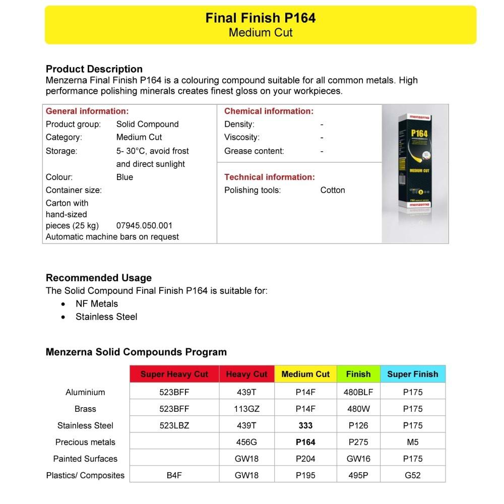 Menzerna P164 Orta Kesici Katı Cila Mavi Çok Amaçlı Yüzey Parlatıcı – 1250 Gr