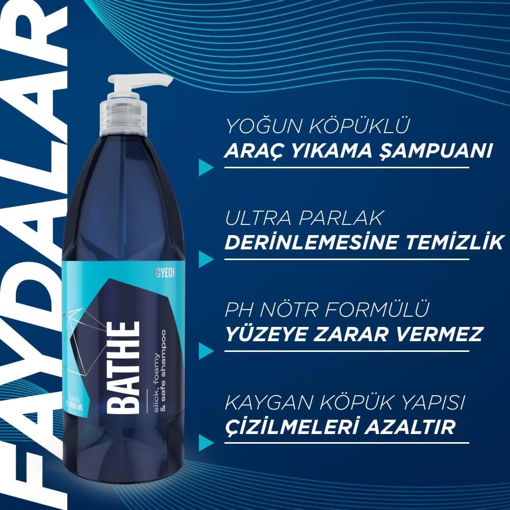 GYEON Q²M Bathe PH Nötr Cilalı Oto Şampuanı - 1000 ml -Yüksek Konsantre Jel Araç Yıkama Köpüğü