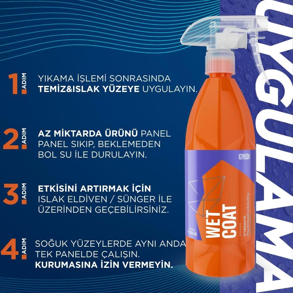 GYEON Q²M WetCoat Nano Boya Koruma Ve Seramik Sprey Hızlı Cila - 4000 ml -Su İtici Parlak Islak Cila