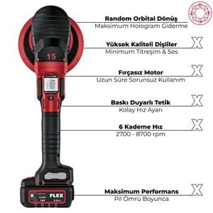 FLEX XFE 15 150 18-EC SET Random Orbital Çift Akülü Kablosuz Polisaj Makinesi Seti - Fırçasız Motor