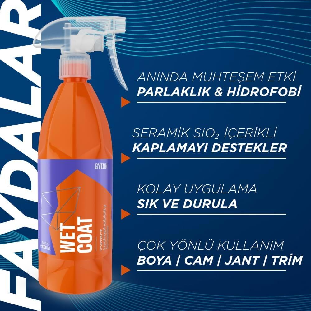 GYEON Q²M WetCoat Nano Boya Koruma Ve Seramik Sprey Hızlı Cila - 1000 ml -Su İtici Parlak Islak Cila